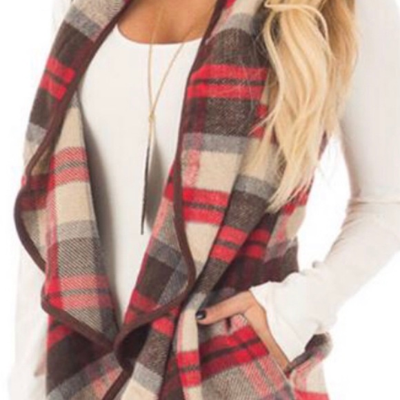 Plaid Waterfall Vest Holiday Colors $FIRM$ - Picture 4 of 5